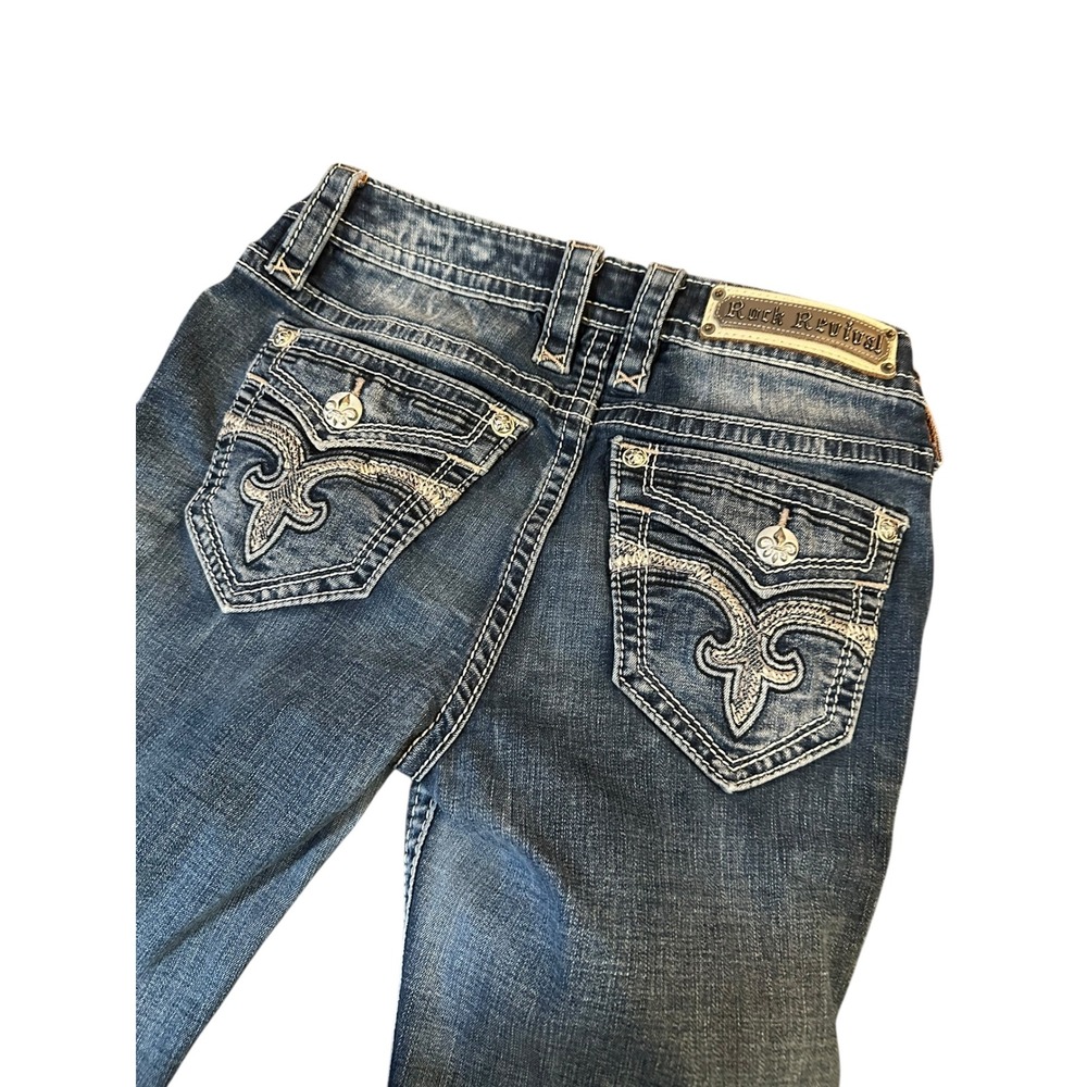 Rock Revival Sepia Straight Leg Jeans Women's Sz 26 (28x32) embellished pocket